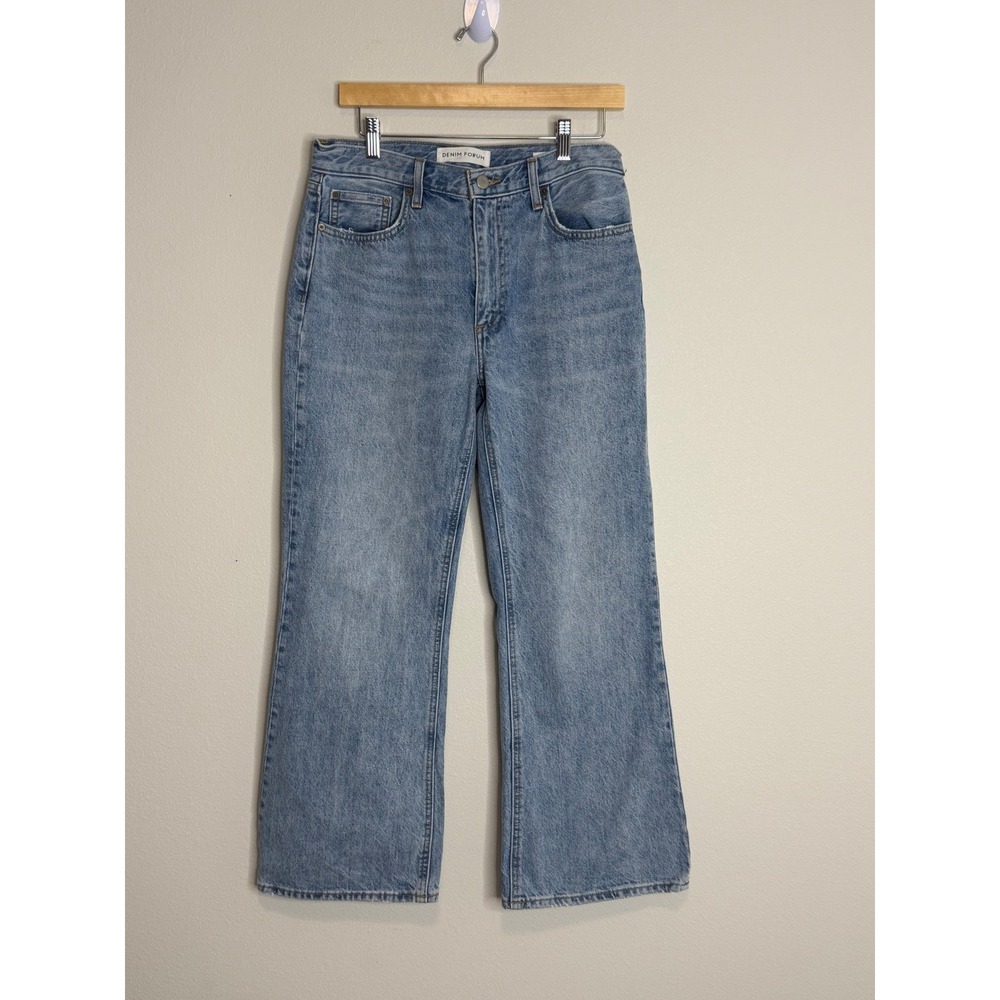 Denim Forum Marianne Mid Loose Flare Jeans Light Wash 100% Organic Cotton 28L